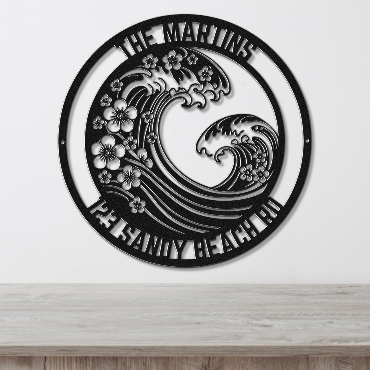 Chinoiserie Style Ocean Wave Address Sign - Out of Office Outfitters - Die - Cut Sign