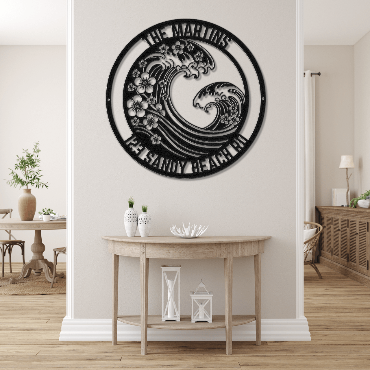 Chinoiserie Style Ocean Wave Address Sign - Out of Office Outfitters - Die - Cut Sign
