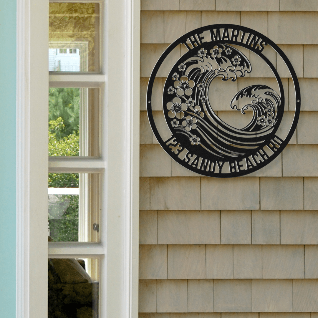 Chinoiserie Style Ocean Wave Address Sign - Out of Office Outfitters - Die - Cut Sign