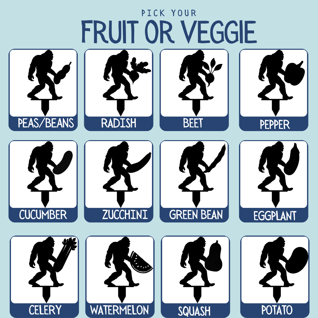 Sasquatch Holding Veggie Metal Garden Row Marker - Out of Office Outfitters - Die - Cut Sign
