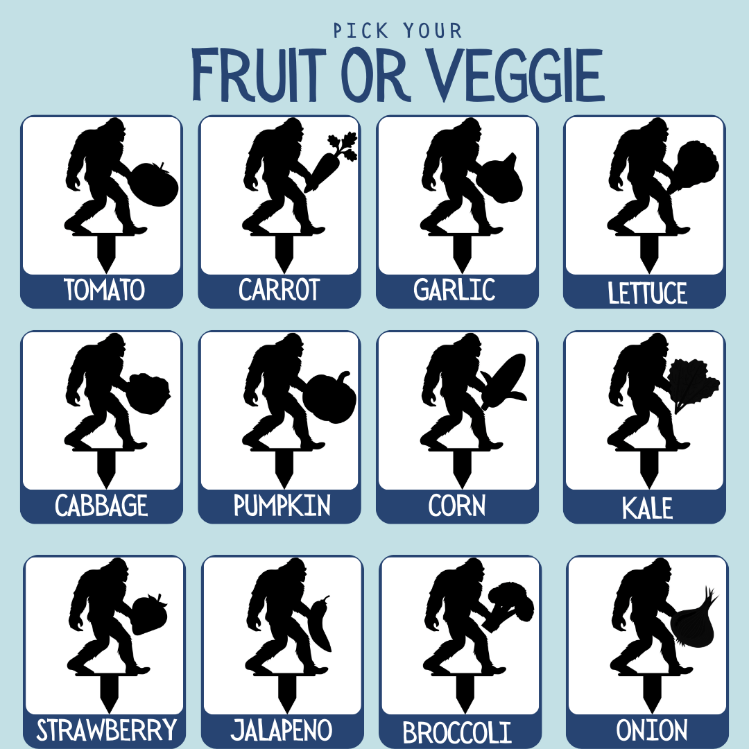 Sasquatch Holding Veggie Metal Garden Row Marker - Out of Office Outfitters - Die - Cut Sign