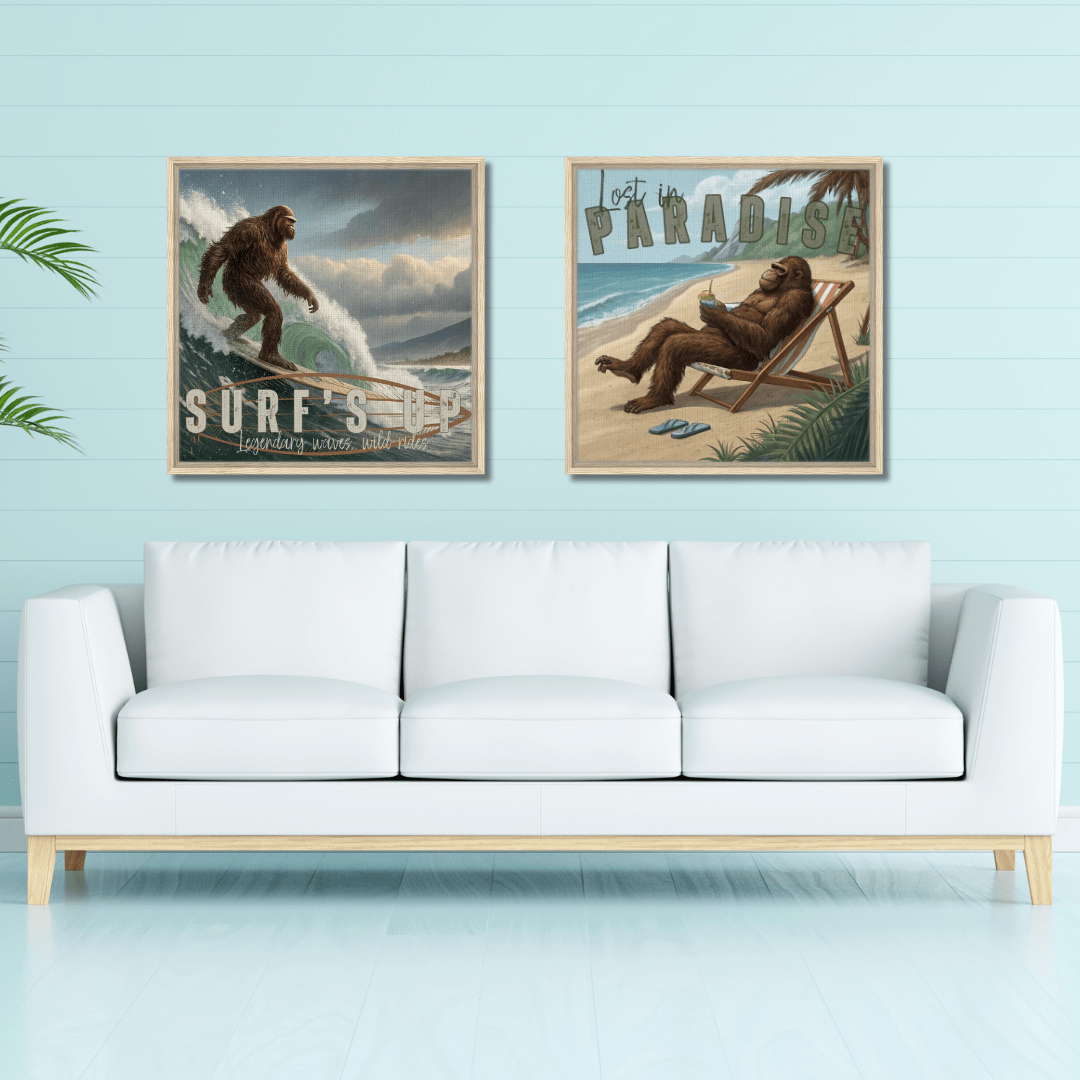 Sasquatch Surf's Up Wall art - Out of Office Outfitters - Print Material
