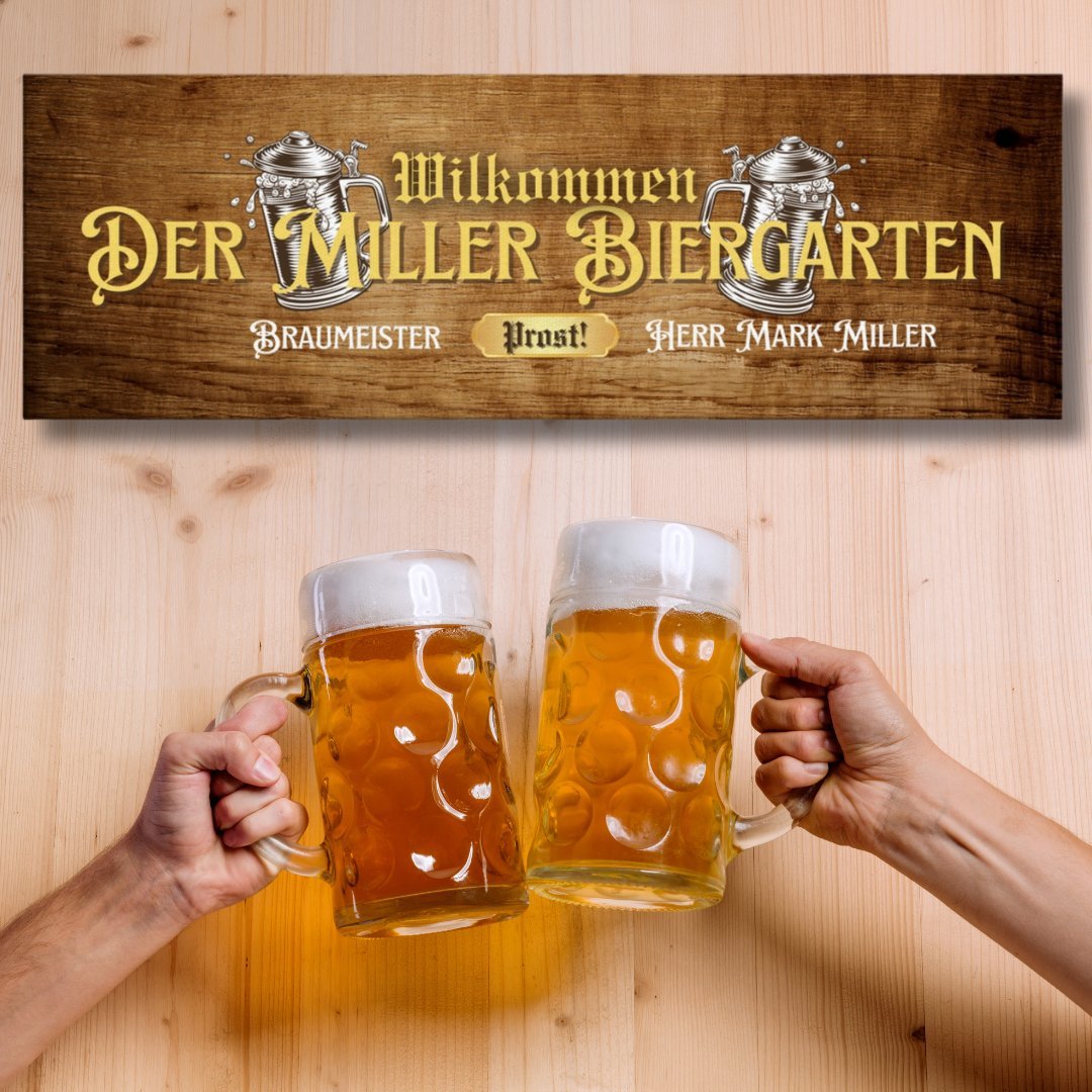 Passport to Pints -Personalized home bar sign that is Biergarten theme hanging on a wall