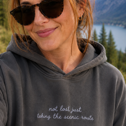 "Not Lost Just Taking the Scenic Route" Personalized Travel Truths Hoodie
