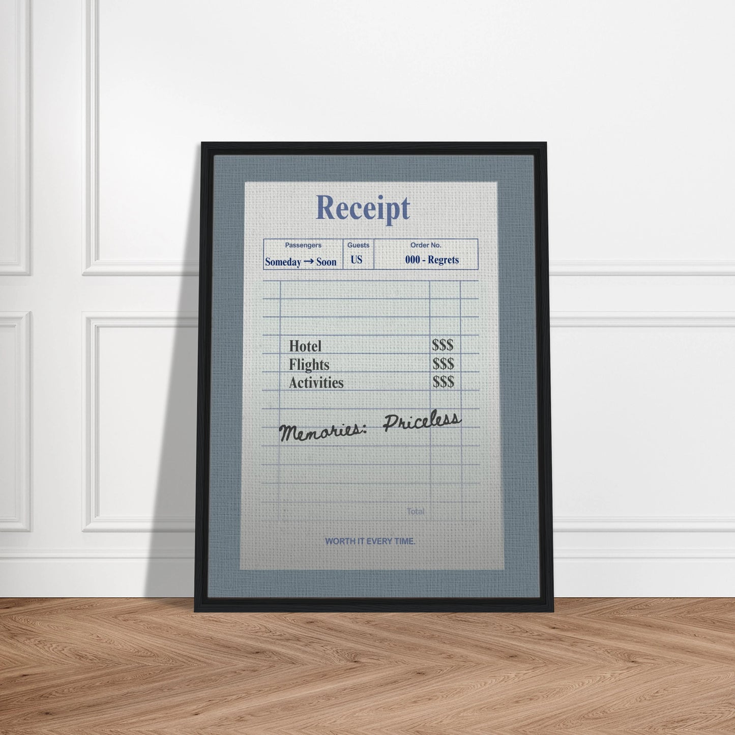 Memories: Priceless — Travel Receipt Typography Canvas