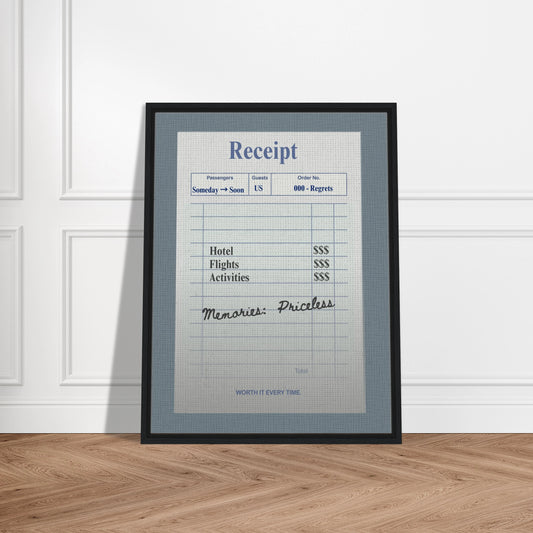 Memories: Priceless — Travel Receipt Typography Canvas