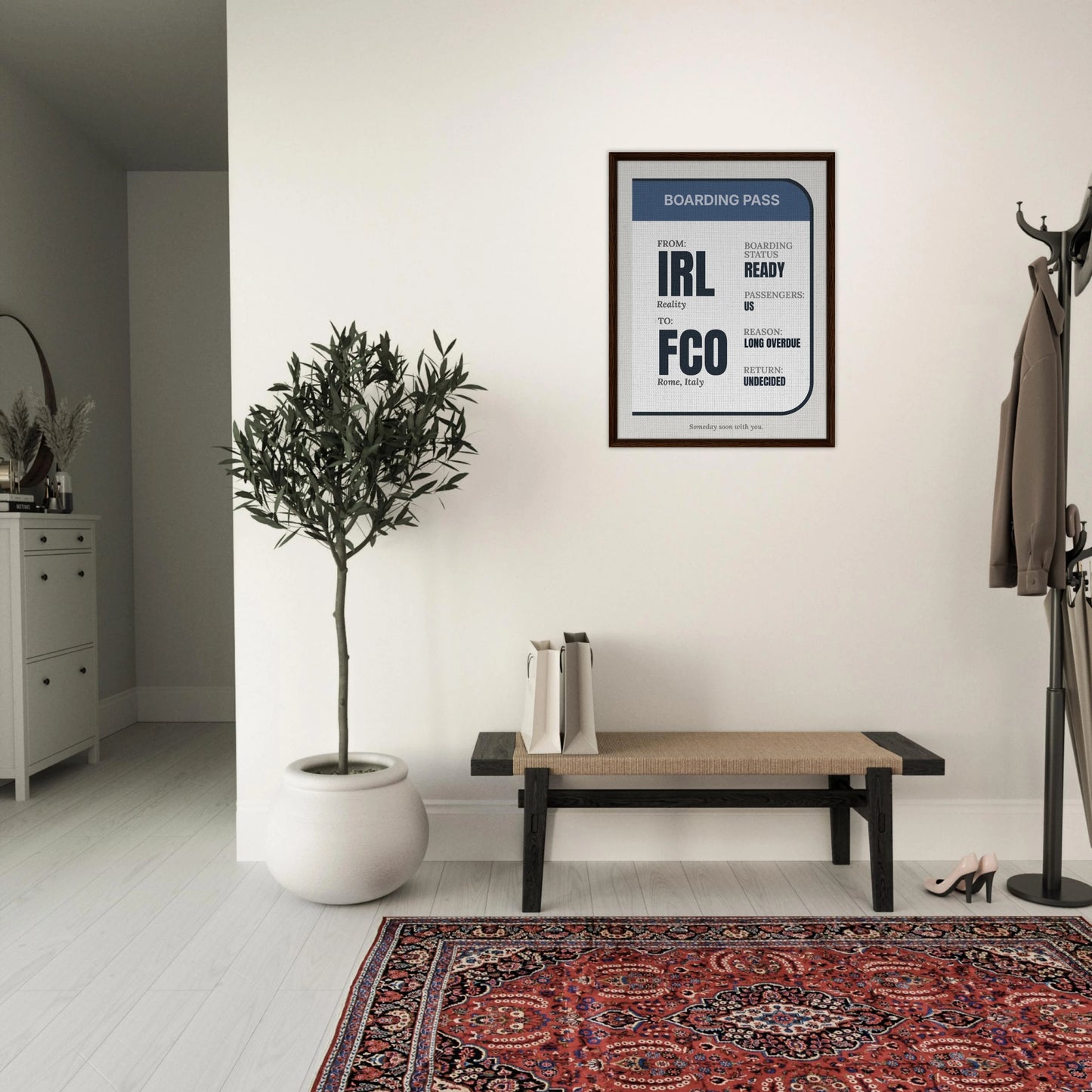 IRL → Anywhere — Boarding Pass Typography Canvas