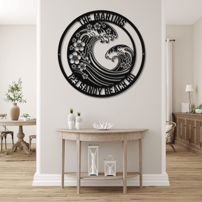 Chinoiserie Style Ocean Wave Address Sign - Out of Office Outfitters - Die - Cut Sign