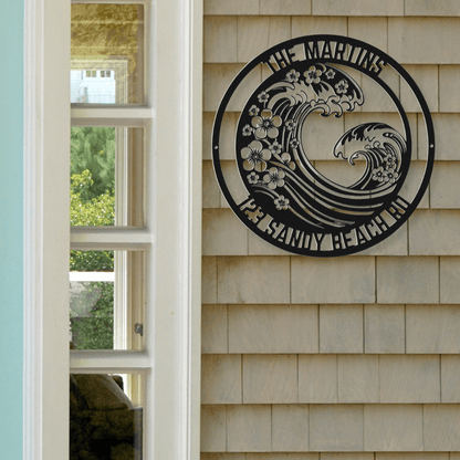 Chinoiserie Style Ocean Wave Address Sign - Out of Office Outfitters - Die - Cut Sign