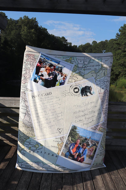 Cozy Plush Personalized Handwritten Postcard and Photo Travel Keepsake Blanket - Out of Office Outfitters - All Over Prints