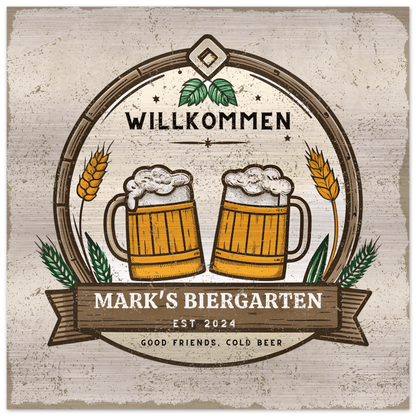 Good Friends, Cold Beer Biergarten Brushed Aluminum Bar Sign - Out of Office Outfitters - Print Material