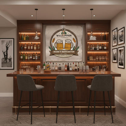 Good Friends, Cold Beer Biergarten Brushed Aluminum Bar Sign - Out of Office Outfitters - Print Material