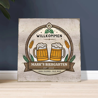 Good Friends, Cold Beer Biergarten Brushed Aluminum Bar Sign - Out of Office Outfitters - Print Material