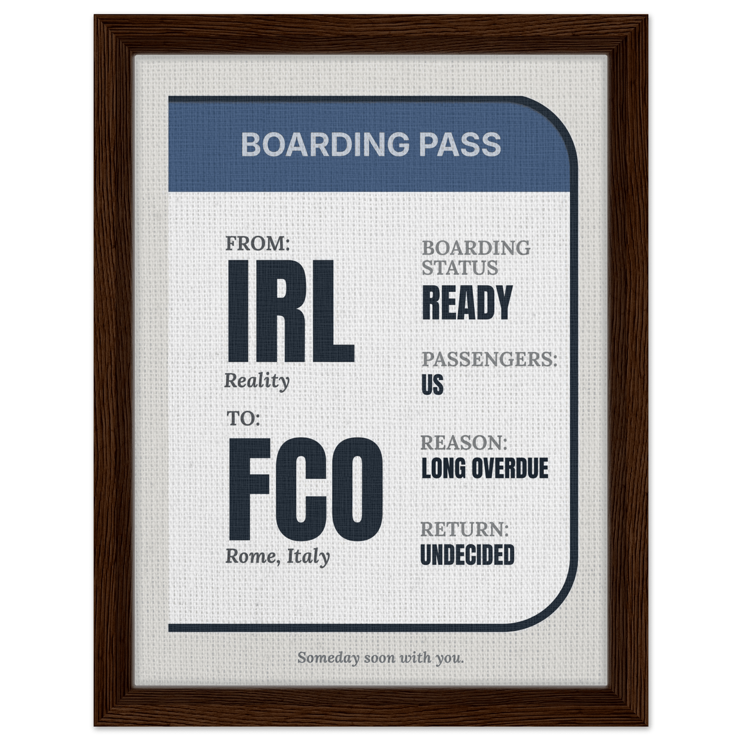 IRL → Anywhere — Boarding Pass Typography - Out of Office Outfitters - Print Material