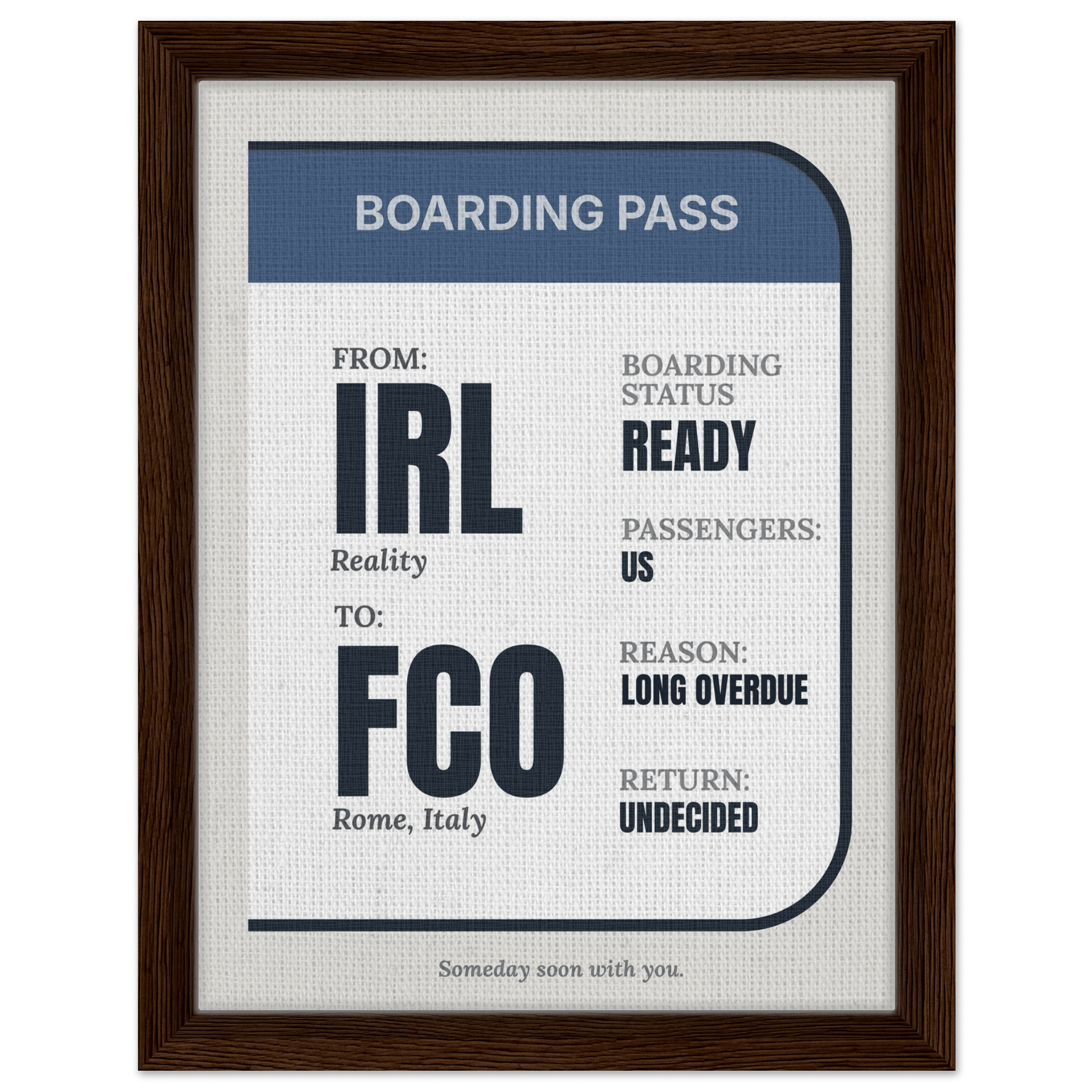 IRL → Anywhere — Boarding Pass Typography - Out of Office Outfitters - Print Material