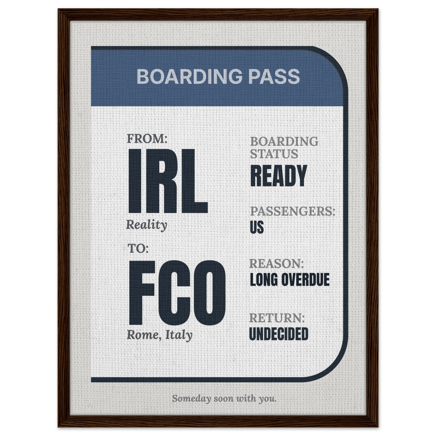 IRL → Anywhere — Boarding Pass Typography - Out of Office Outfitters - Print Material