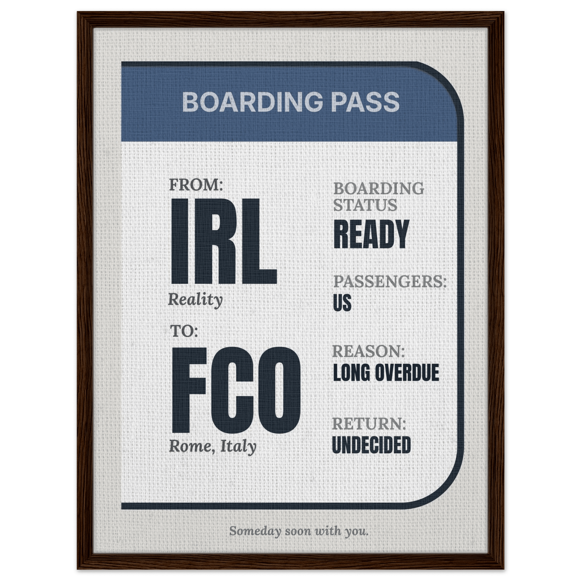 IRL → Anywhere — Boarding Pass Typography - Out of Office Outfitters - Print Material