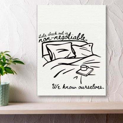 Late Check Out is Non - Negotiable (We Know Ourselves) - Travel Couple Canvas Wall Art - Out of Office Outfitters - Print Material
