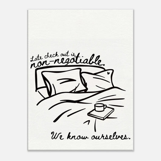 Late Check Out is Non - Negotiable (We Know Ourselves) - Travel Couple Canvas Wall Art - Out of Office Outfitters - Print Material