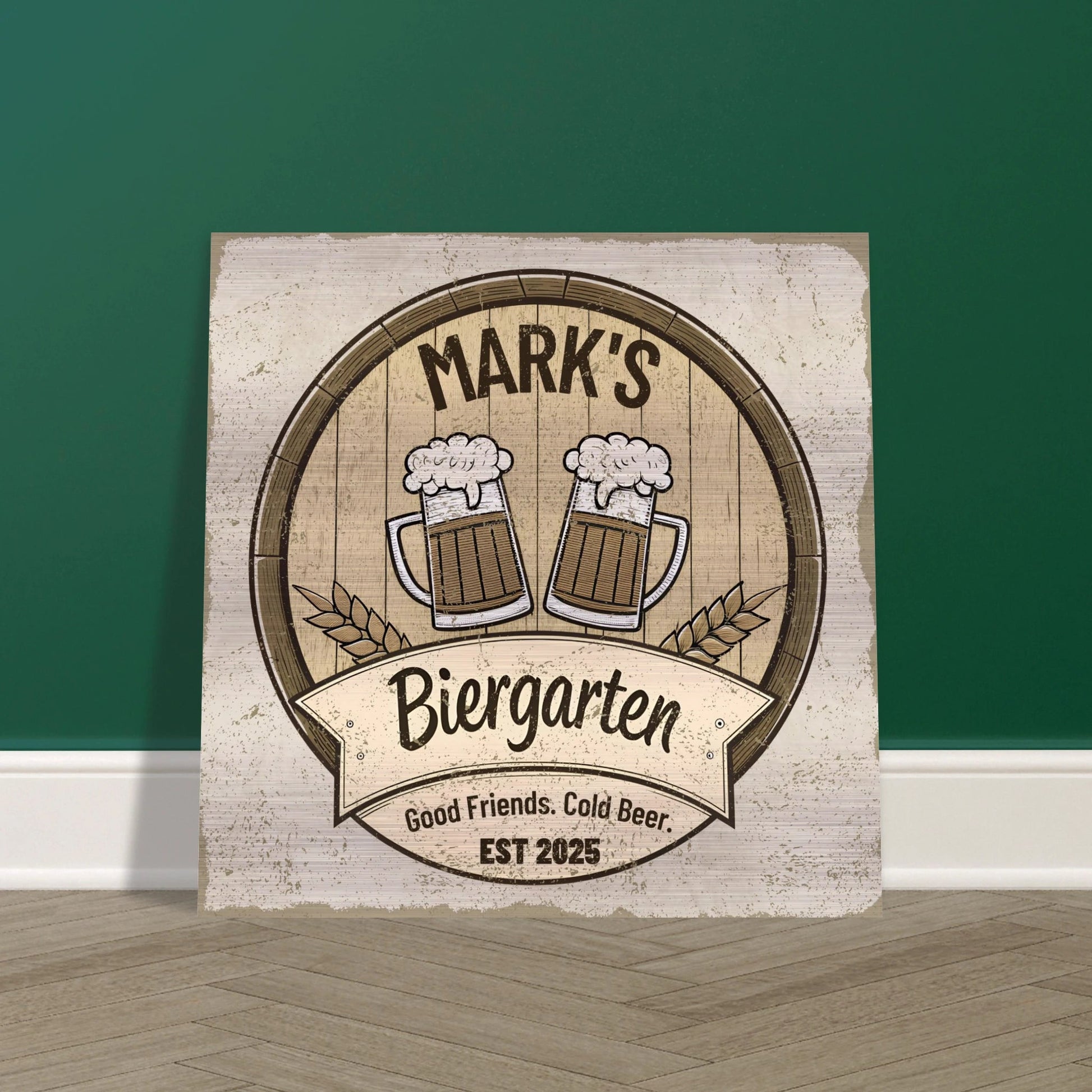 Oktoberfest Biergarten Brushed Aluminum Bar Sign - Out of Office Outfitters - Print Material