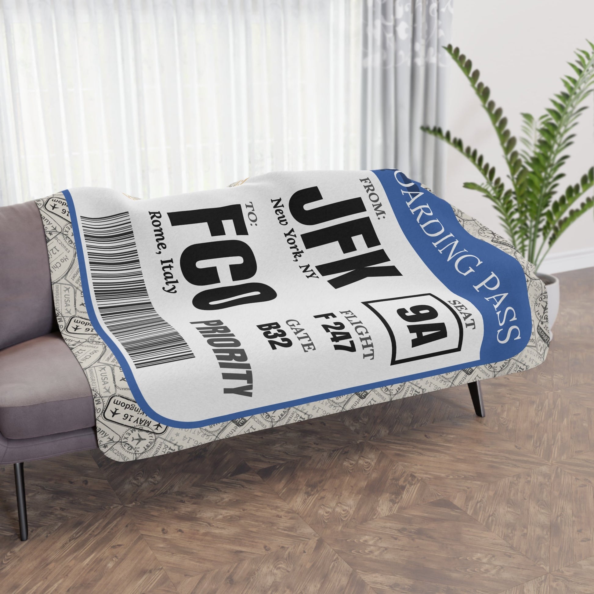 Personalized Boarding Pass Blanket - Warm Sherpa Travel Throw - Out of Office Outfitters - Home Decor