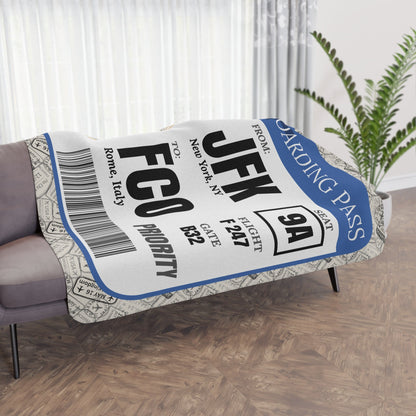 Personalized Boarding Pass Blanket - Warm Sherpa Travel Throw - Out of Office Outfitters - Home Decor