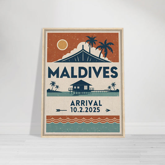 Personalized Maldives Vintage Travel Poster Canvas – Framed - Out of Office Outfitters - Print Material