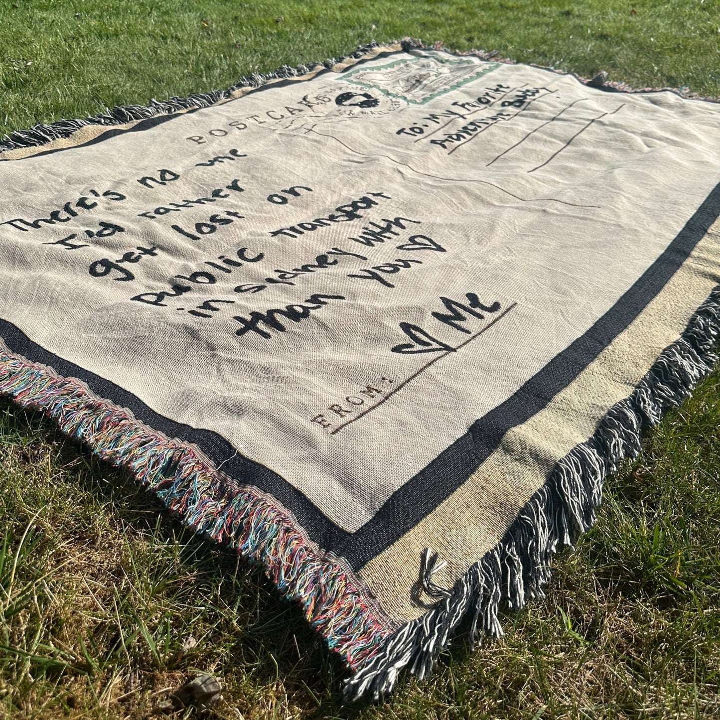 Personalized Postcard Woven Keepsake Blanket with Your Handwritten Message - Out of Office Outfitters - Home Decor