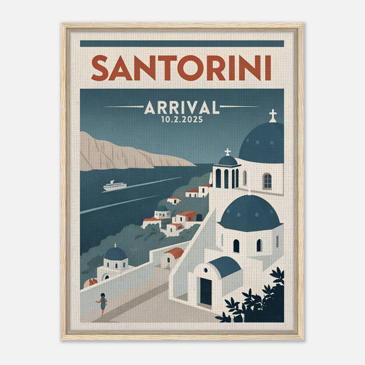 Personalized Santorini Vintage Travel Poster Canvas – Framed - Out of Office Outfitters - Print Material