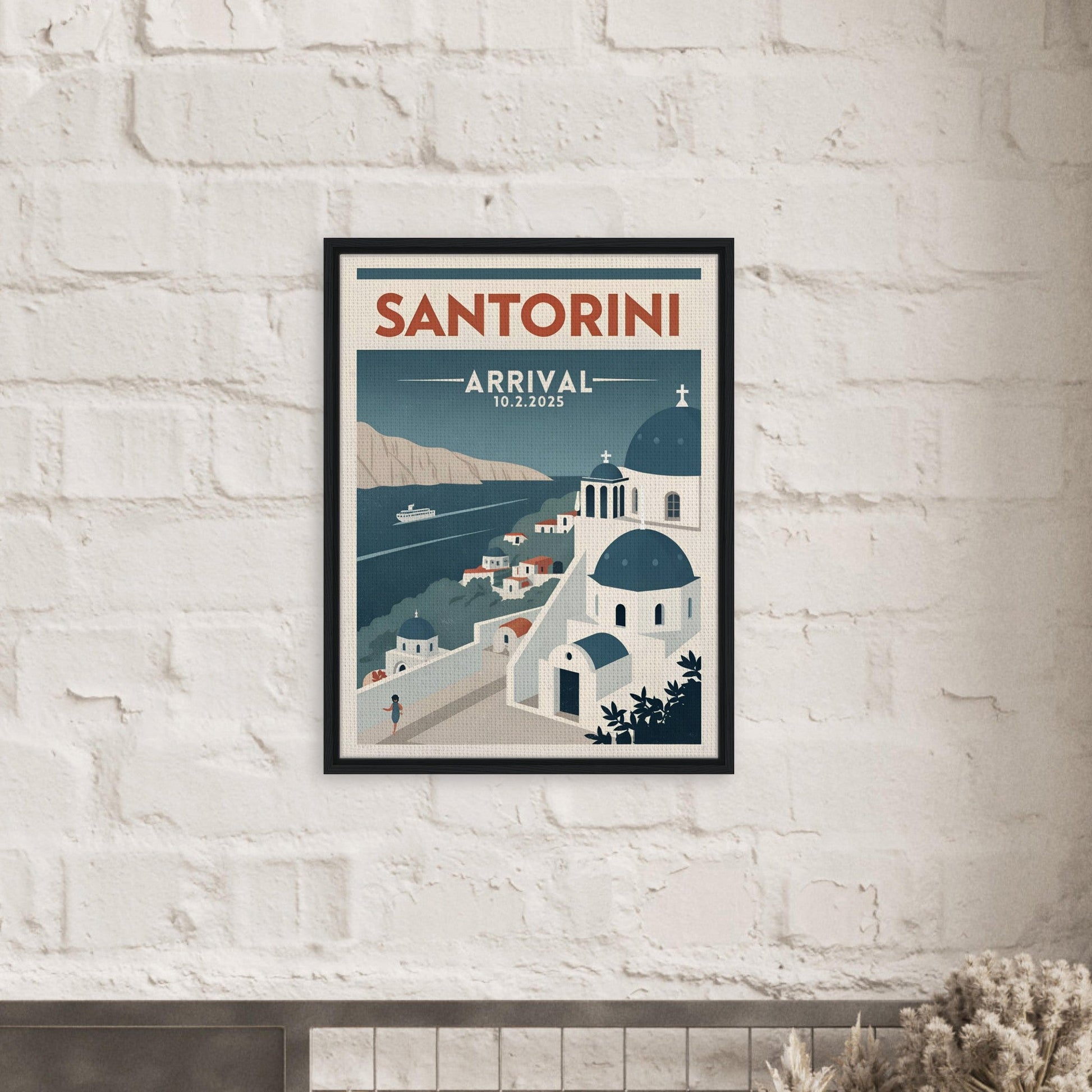 Personalized Santorini Vintage Travel Poster Canvas – Framed - Out of Office Outfitters - Print Material