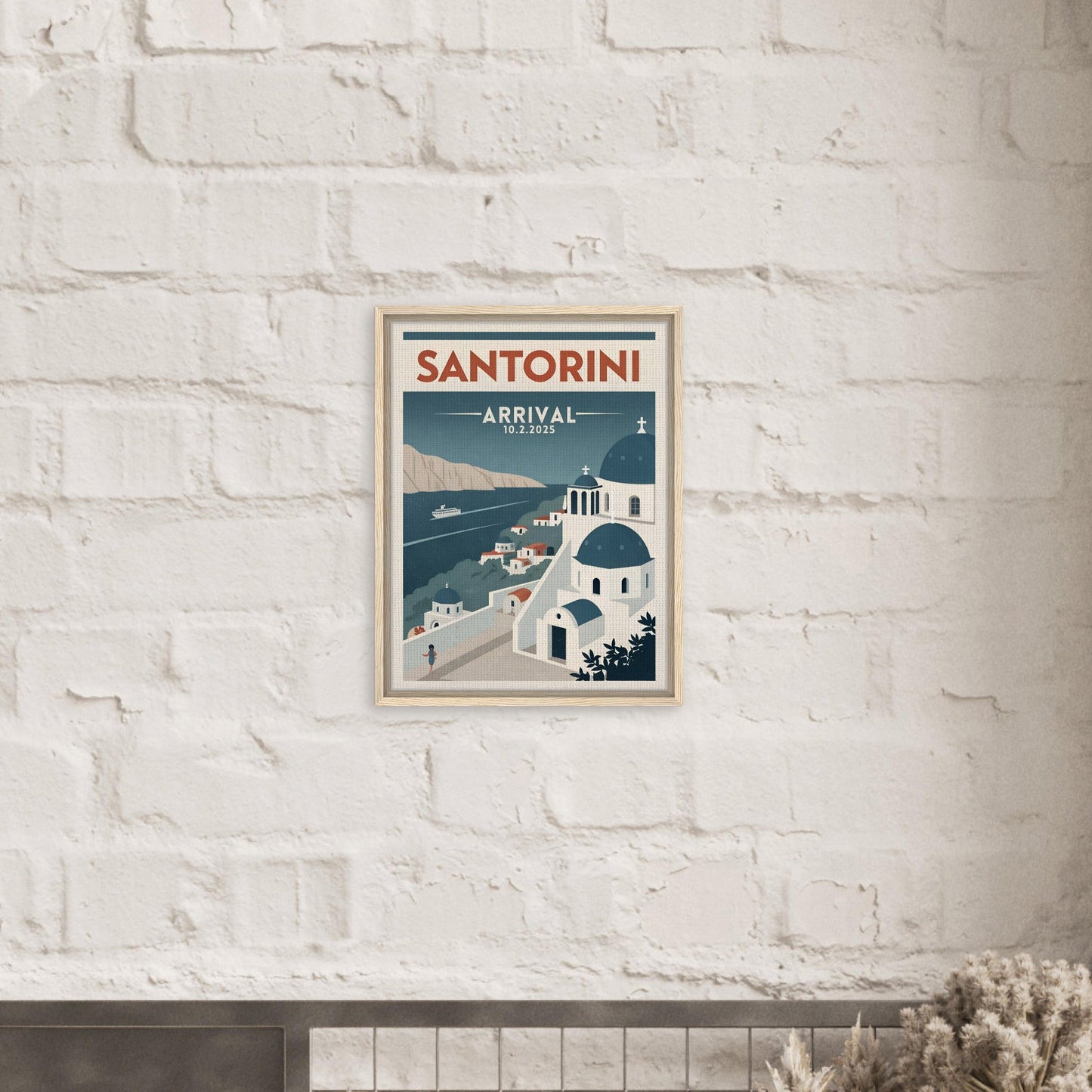 Personalized Santorini Vintage Travel Poster Canvas – Framed - Out of Office Outfitters - Print Material