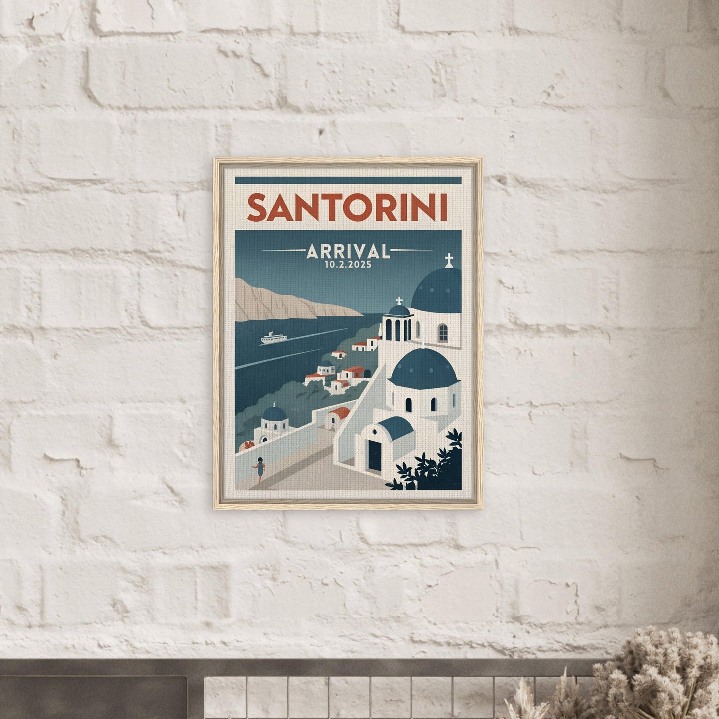 Personalized Santorini Vintage Travel Poster Canvas – Framed - Out of Office Outfitters - Print Material