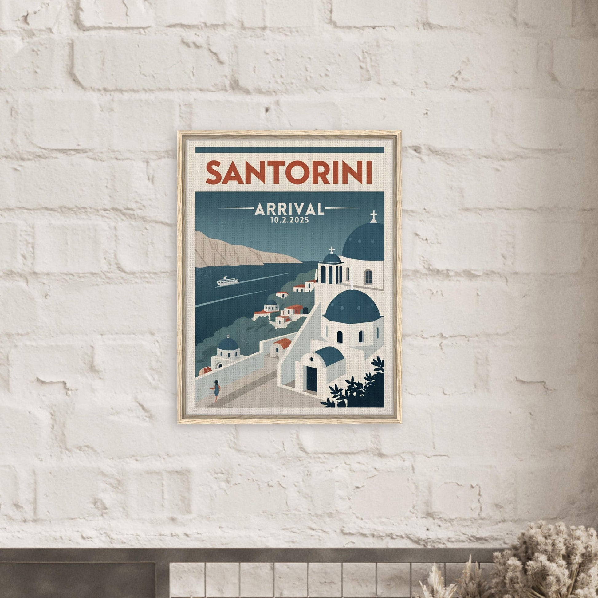 Personalized Santorini Vintage Travel Poster Canvas – Framed - Out of Office Outfitters - Print Material