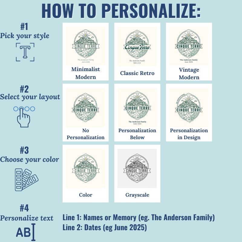 Personalized Travel Canvas – Cinque Terre Wall Art - Out of Office Outfitters - Home Decor