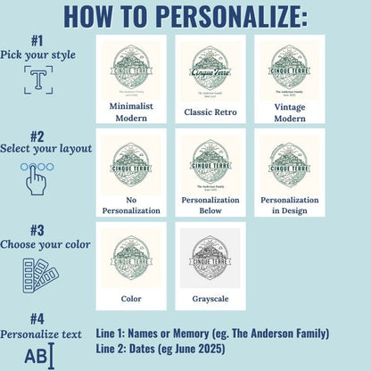 Personalized Travel Canvas – Cinque Terre Wall Art - Out of Office Outfitters - Home Decor