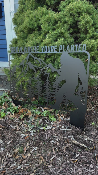 Sasquatch Garden Trellis Metal Sign with Stakes