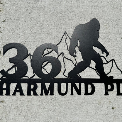 Sasquatch on the Loose Custom Metal Address Sign - Out of Office Outfitters - Die - Cut Sign