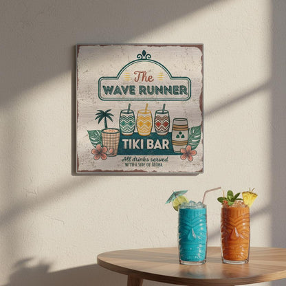 Served with Aloha Tiki Bar Brushed Aluminum Bar Sign - Out of Office Outfitters - Print Material