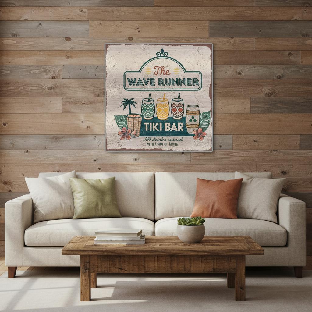 Served with Aloha Tiki Bar Brushed Aluminum Bar Sign - Out of Office Outfitters - Print Material