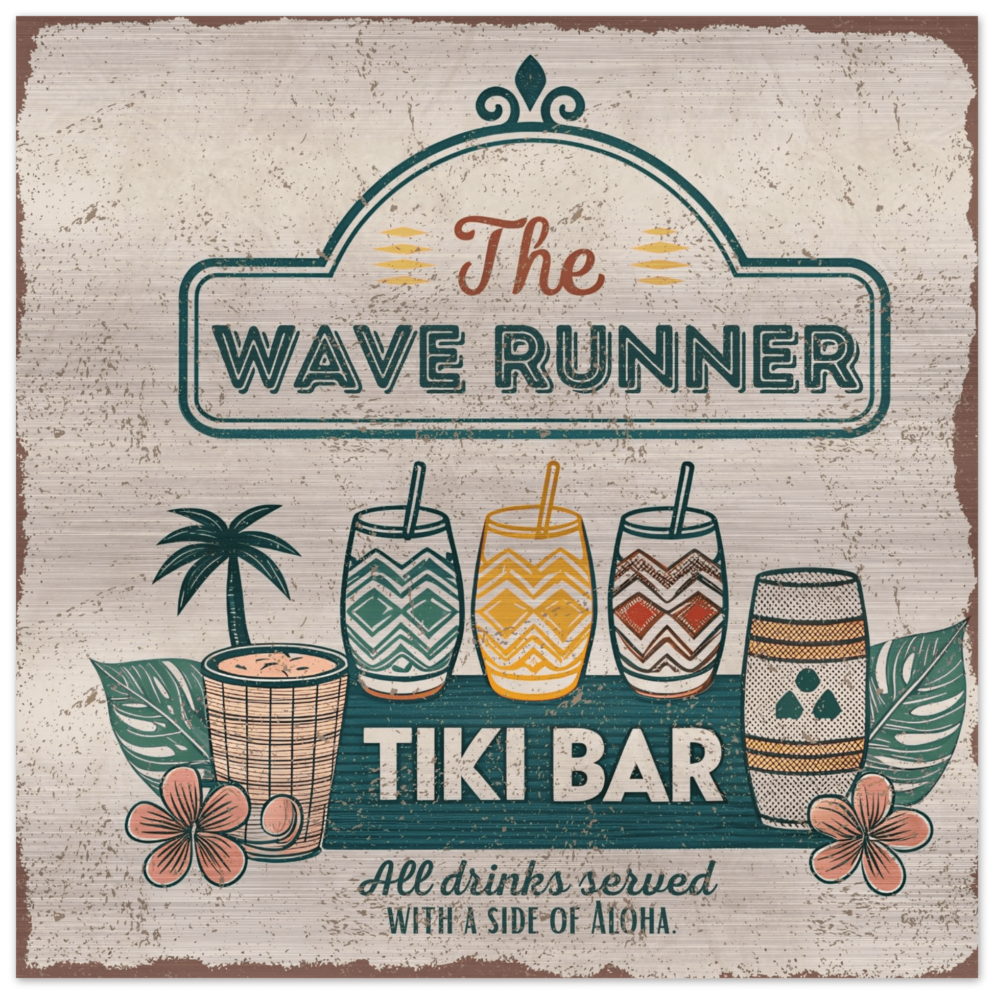 Served with Aloha Tiki Bar Brushed Aluminum Bar Sign - Out of Office Outfitters - Print Material