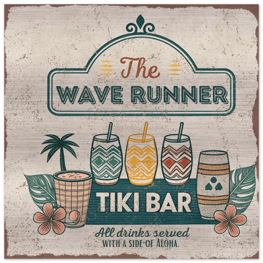 Served with Aloha Tiki Bar Brushed Aluminum Bar Sign - Out of Office Outfitters - Print Material