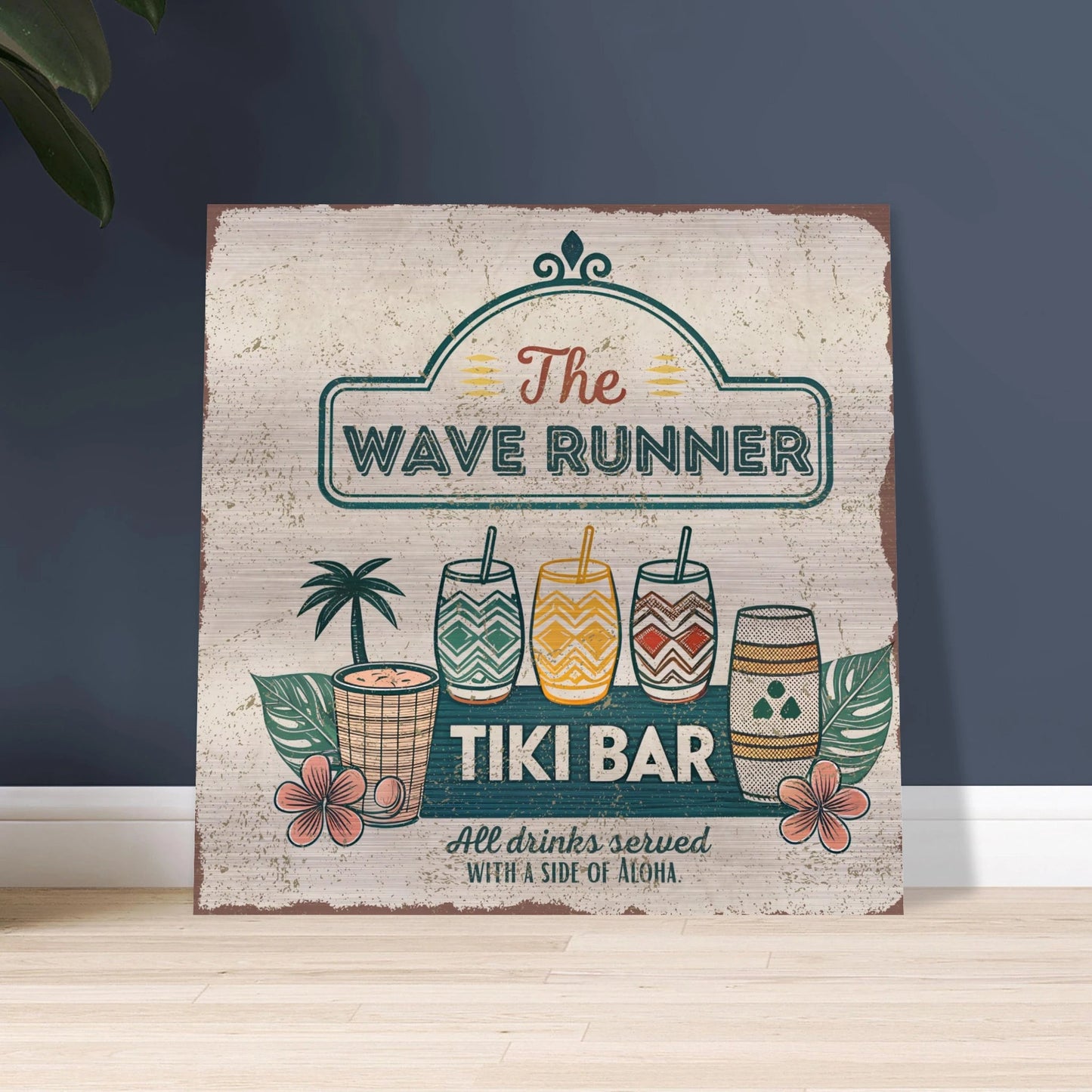 Served with Aloha Tiki Bar Brushed Aluminum Bar Sign - Out of Office Outfitters - Print Material