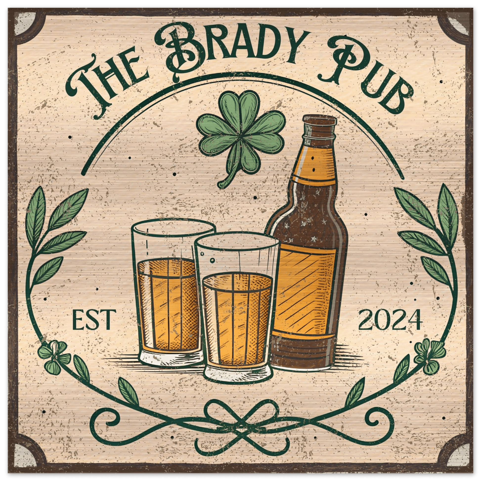 Shamrock Irish Pub Brushed Aluminum Bar Sign - Out of Office Outfitters - Print Material