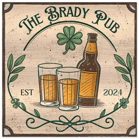 Shamrock Irish Pub Brushed Aluminum Bar Sign - Out of Office Outfitters - Print Material