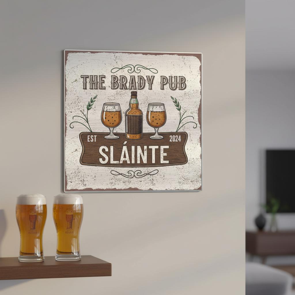 Slainte Irish Pub Brushed Aluminum Bar Sign - Out of Office Outfitters - Print Material
