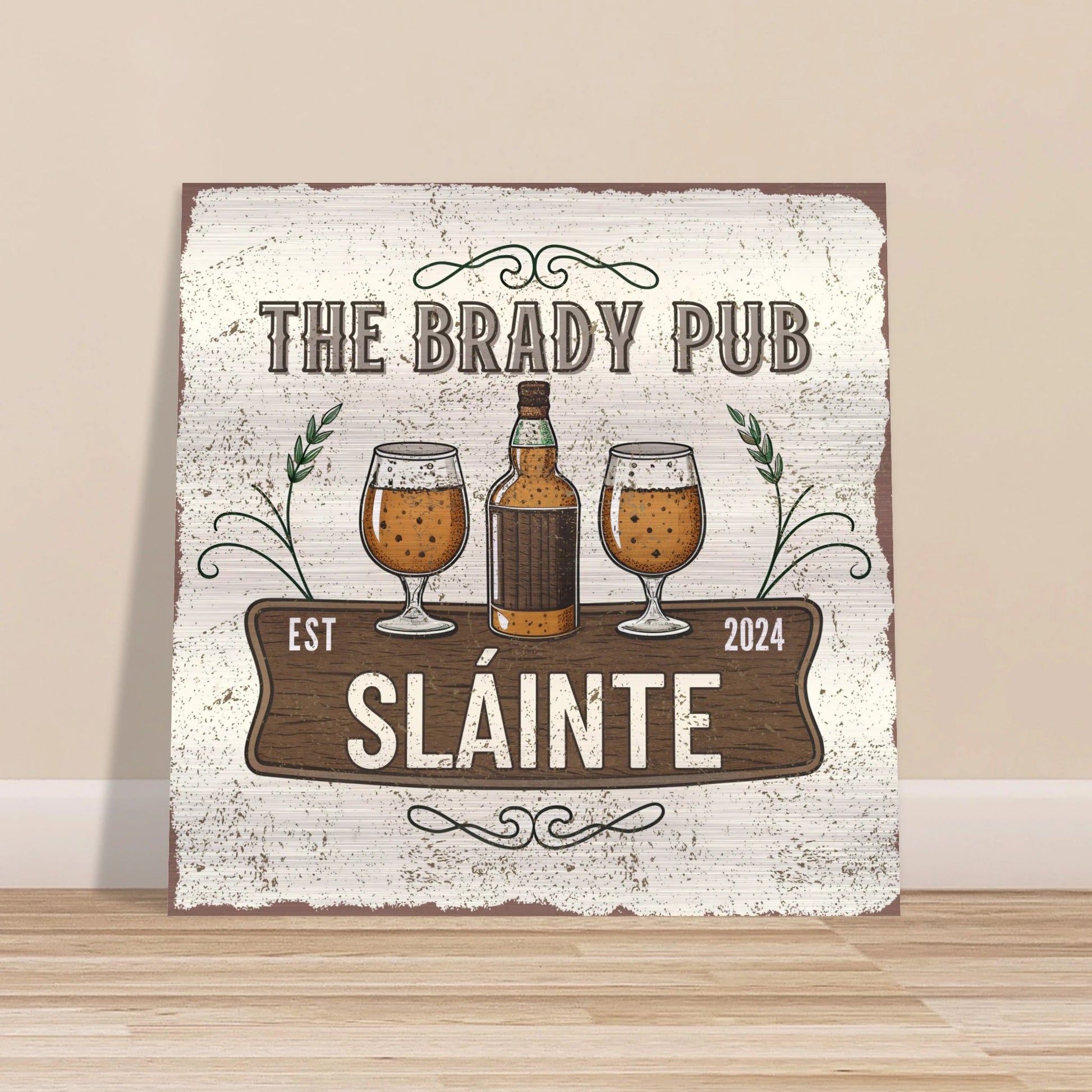 Slainte Irish Pub Brushed Aluminum Bar Sign - Out of Office Outfitters - Print Material