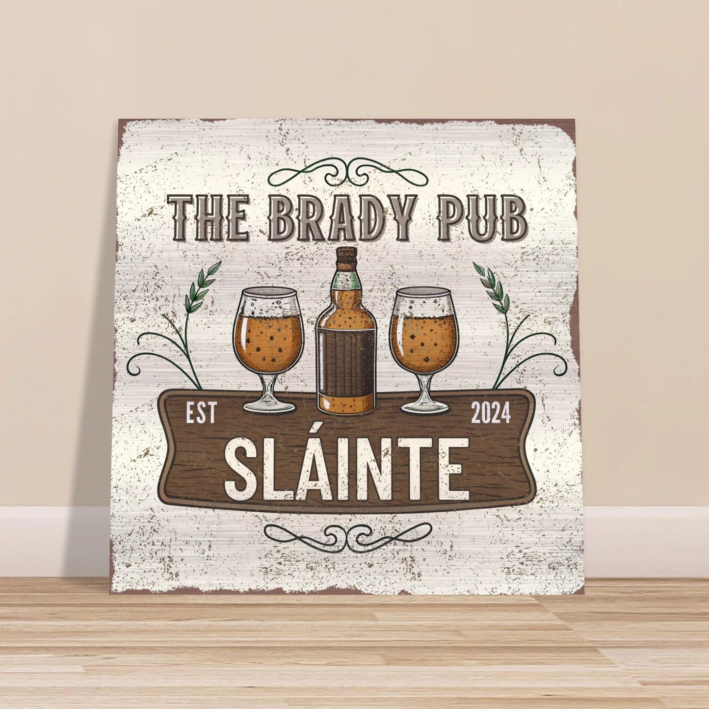 Slainte Irish Pub Brushed Aluminum Bar Sign - Out of Office Outfitters - Print Material