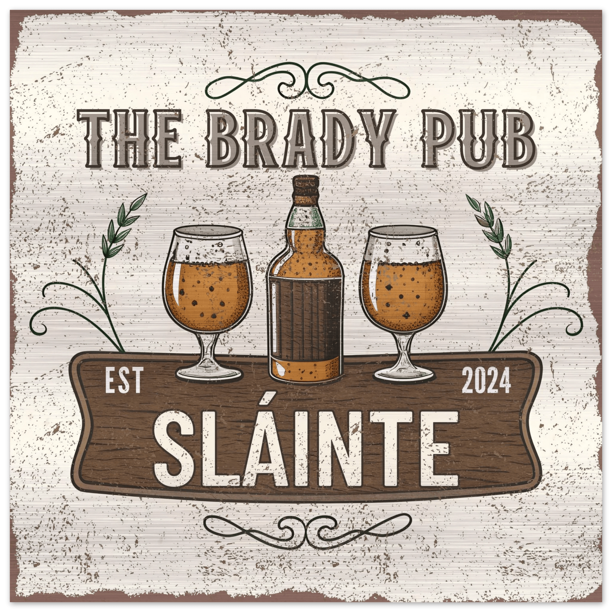 Slainte Irish Pub Brushed Aluminum Bar Sign - Out of Office Outfitters - Print Material