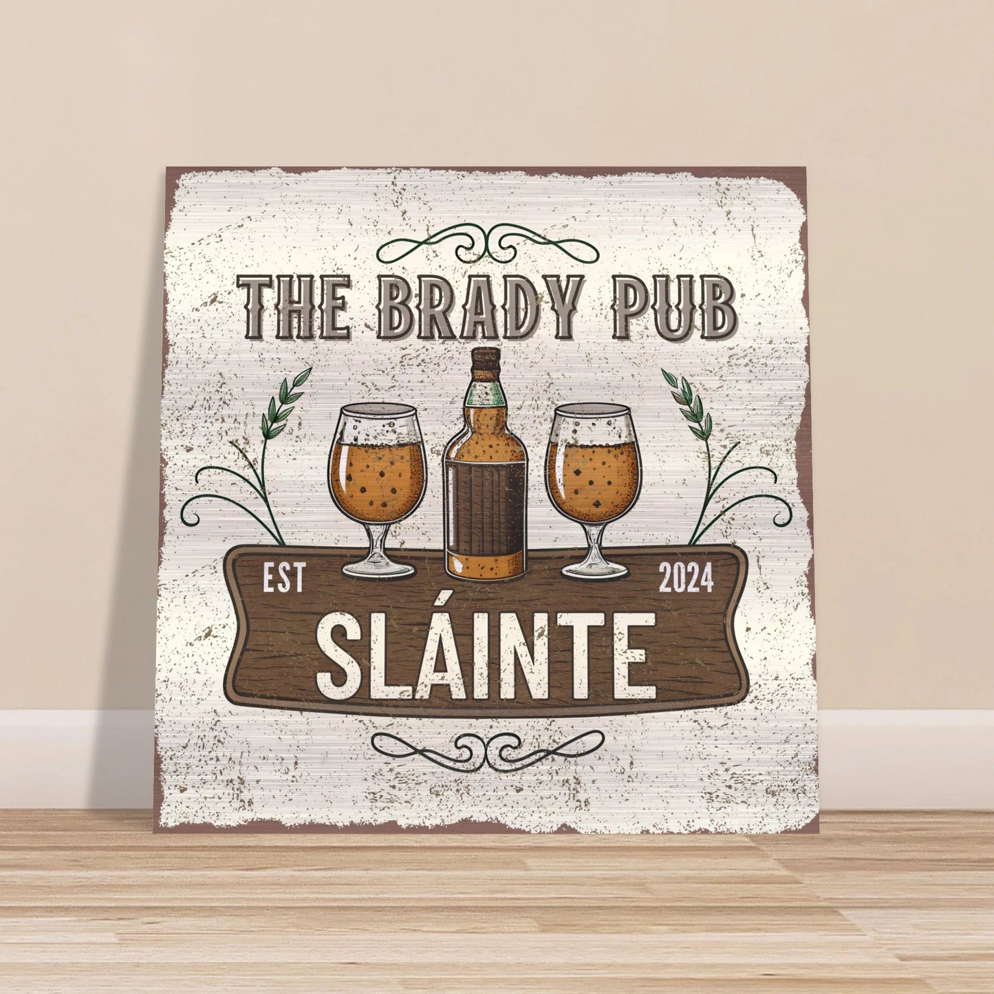 Slainte Irish Pub Brushed Aluminum Bar Sign - Out of Office Outfitters - Print Material