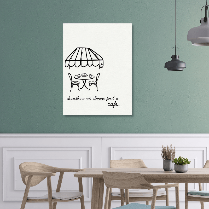 Somehow We Always Find a Cafe - Travel Couple Canvas Wall Art - Out of Office Outfitters - Print Material